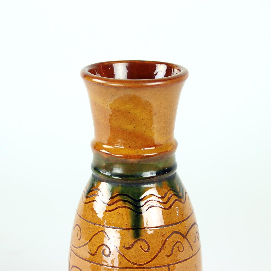 20th Century Brown Ceramic Vase, Folk Art, Czechoslovakia, 1950s For Sale