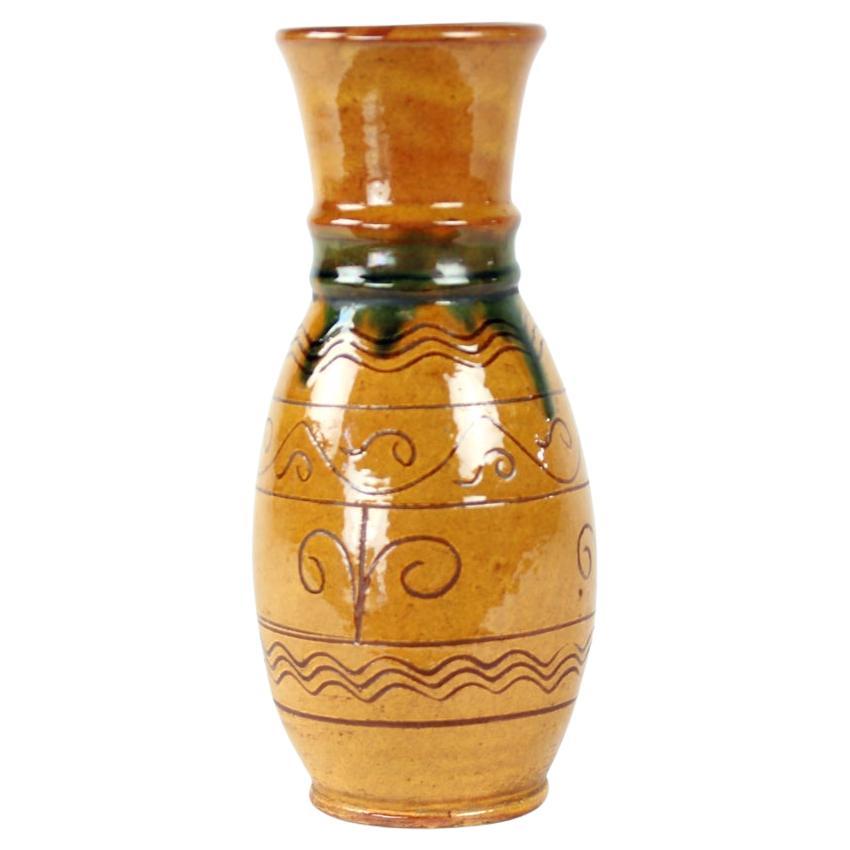 Brown Ceramic Vase, Folk Art, Czechoslovakia, 1950s For Sale