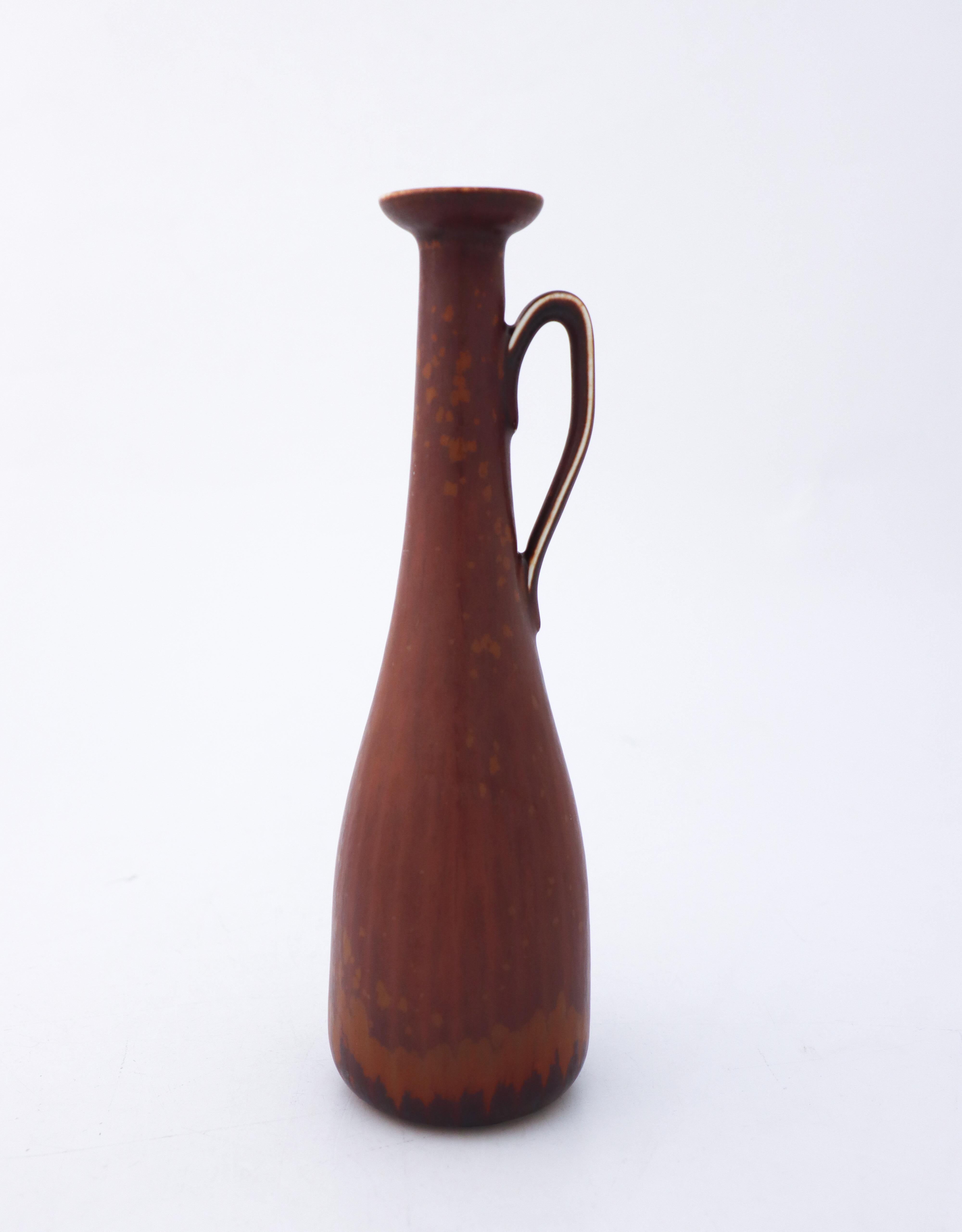 Vernissé Vase en céramique marron, Gunnar Nylund, Rörstrand, Scandinavian Midcentury Vintage en vente