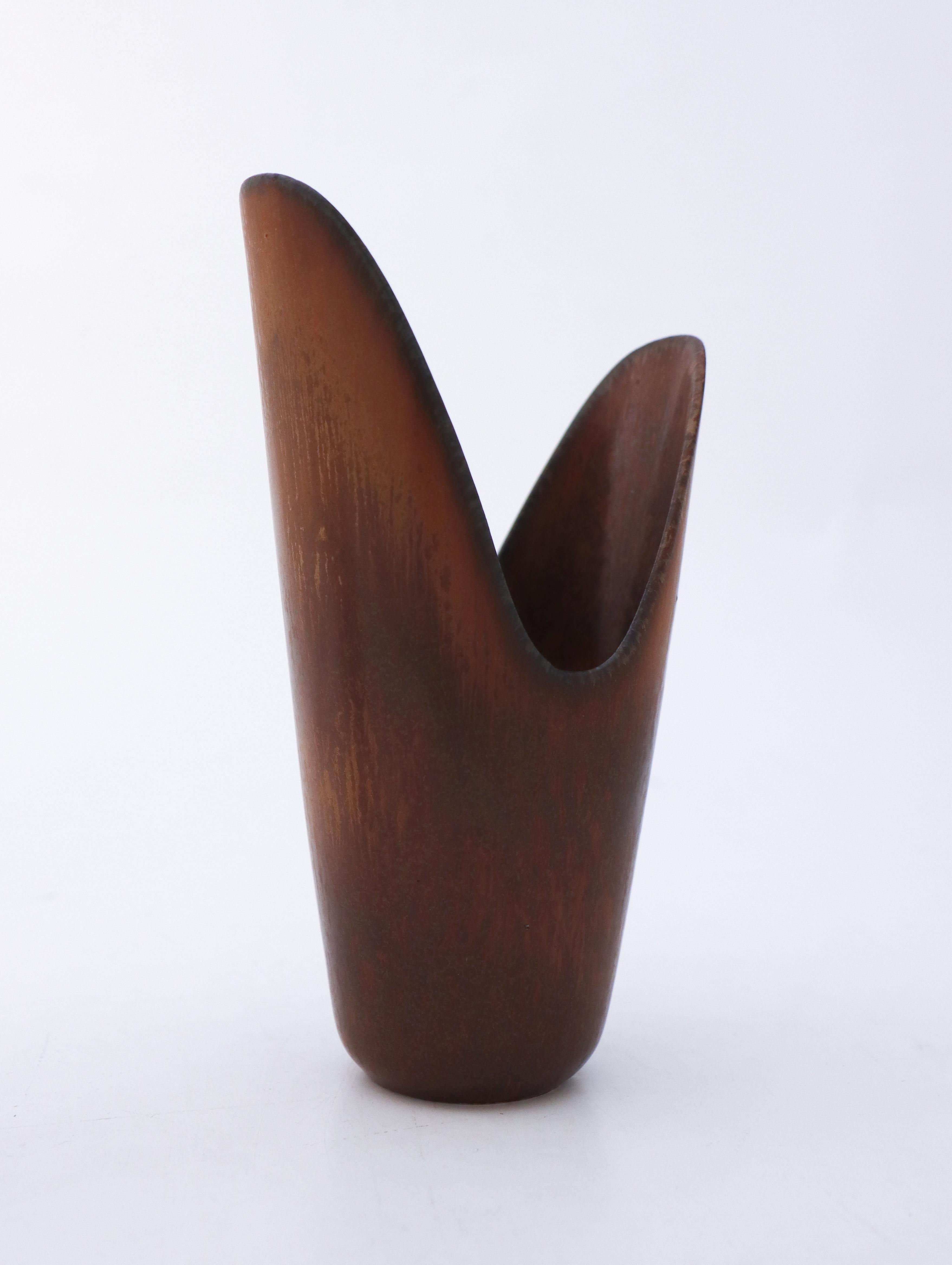Glazed Brown Ceramic Vase, Gunnar Nylund, Rörstrand, Scandinavian Midcentury Vintage