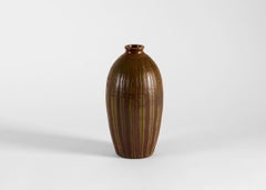 Brown Ceramic Vase with Vertical Stripes, Wallåkra, Sweden, 1977
