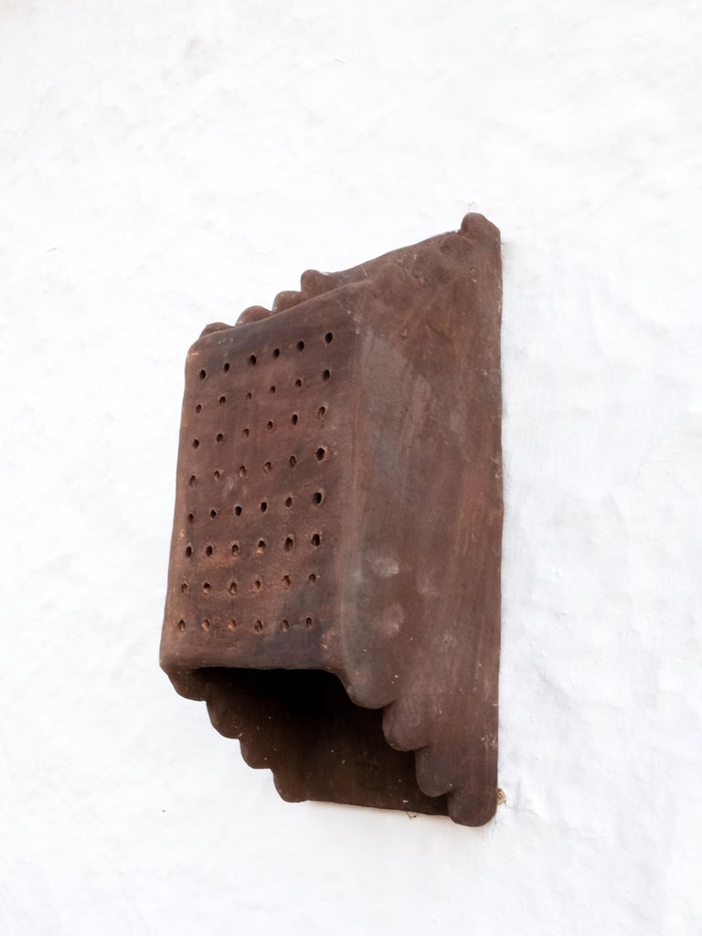 Fired Brown Ceramic Wall Light Made of Native Clay For Sale