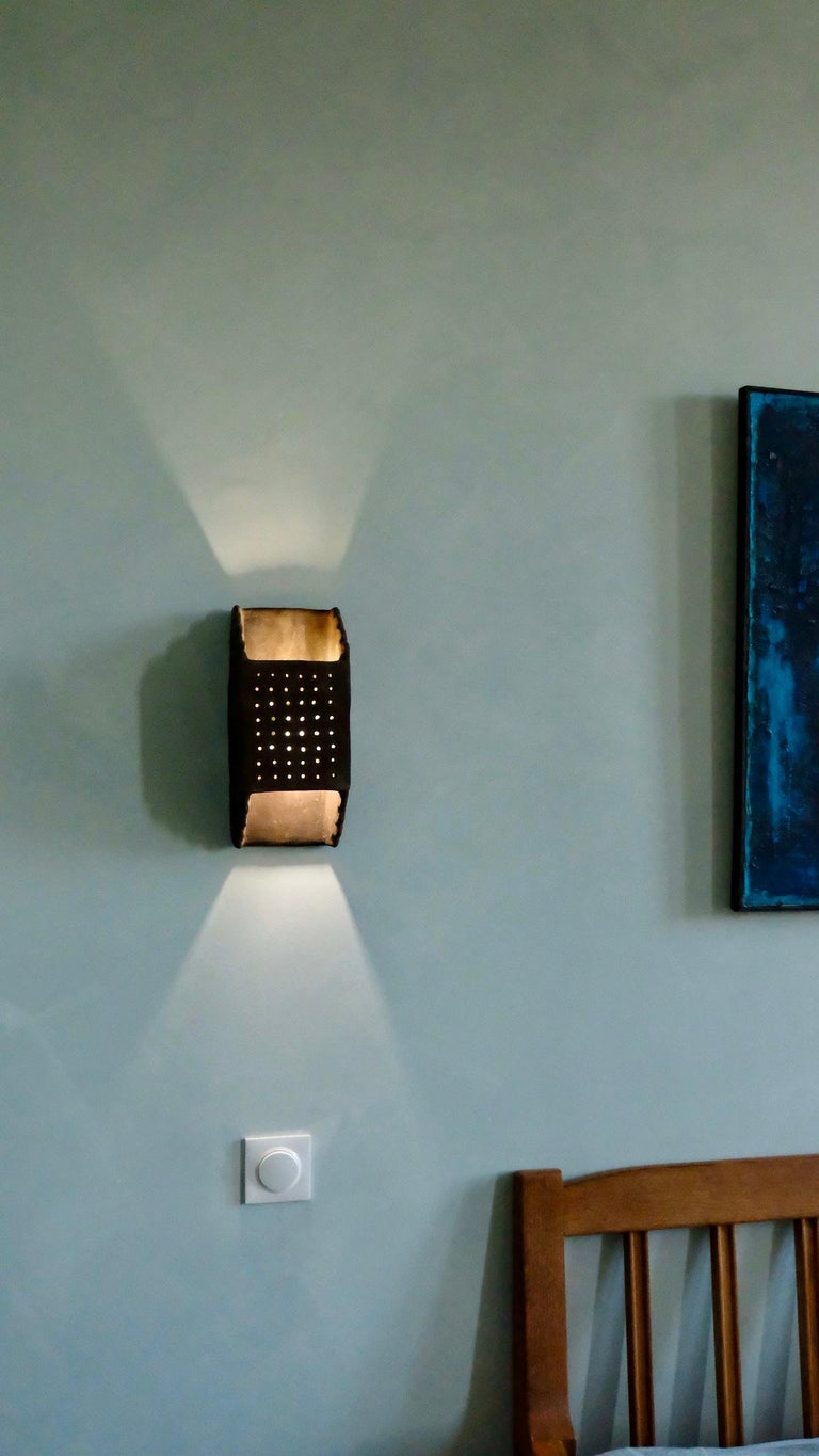 Brown Ceramic Wall Light Made of Native Clay For Sale 1