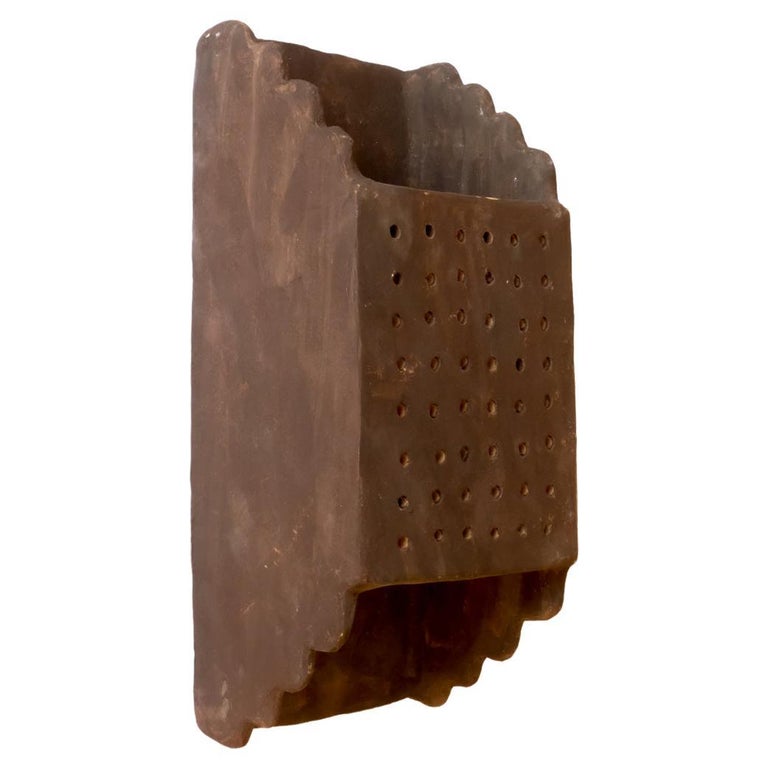 Brown Ceramic Wall Light Made of Native Clay For Sale
