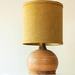 Brown Ceramic Walnut Wood Table Lamp, New Lampshade by R. Houben, 1970