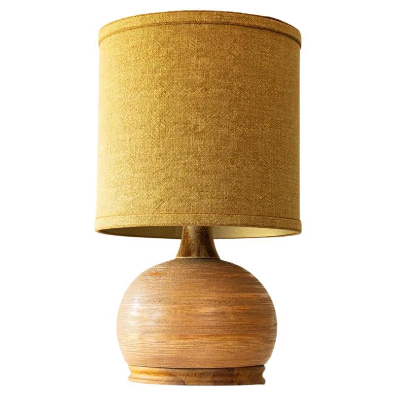 Lampe de table en céramique brune et bois de noyer, nouvel abat-jour de R. Houben, 1970