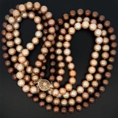Brown, Champagne & Cream Pearl Triple Strand with Gold Clasp Vintage Necklace