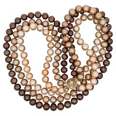 Brown, Champagne & Cream Pearl Triple Strand with Gold Clasp Vintage Necklace
