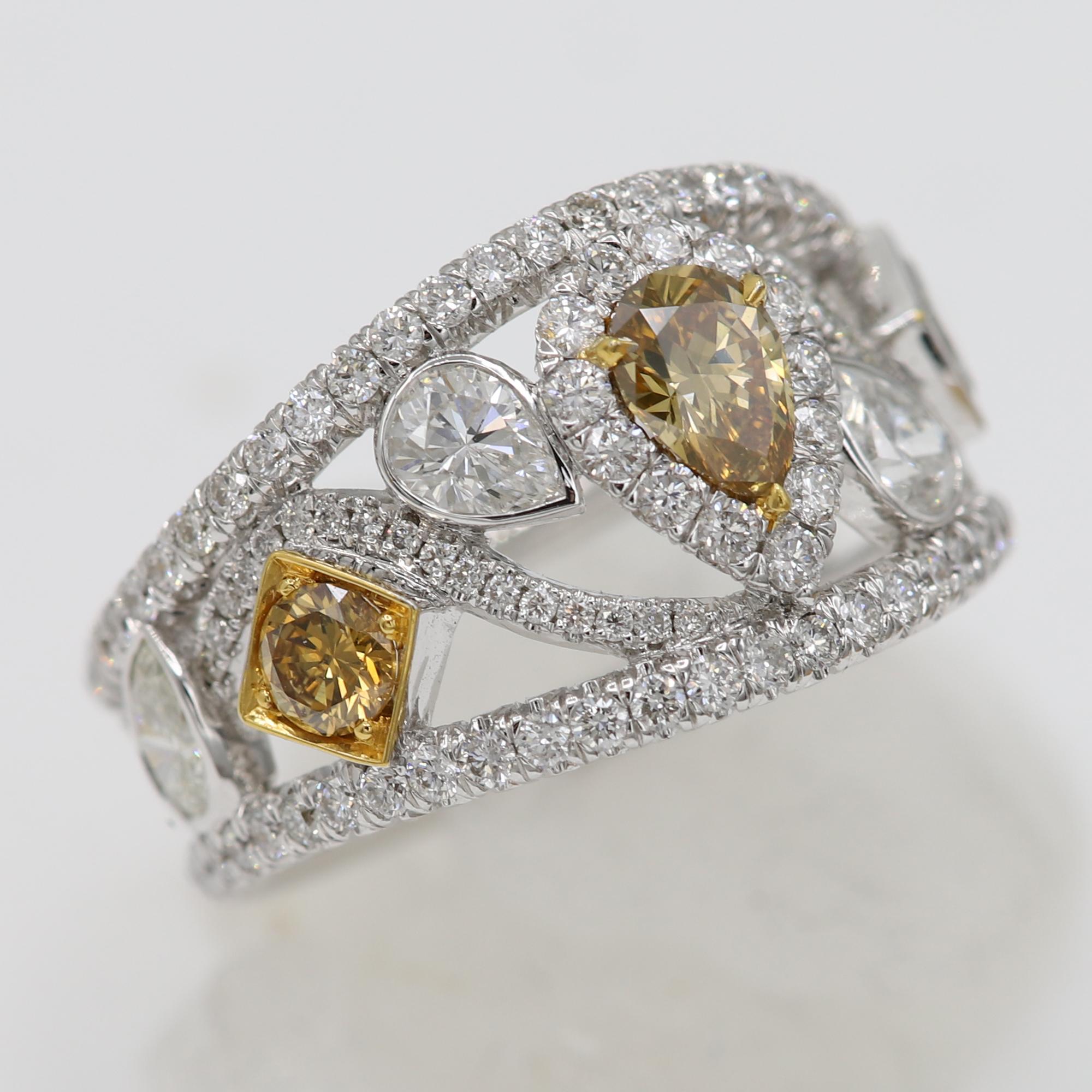 Brauner Champagner-Diamant-Ringband mit gemischten Diamanten 18 Karat Weißgold Damen im Angebot