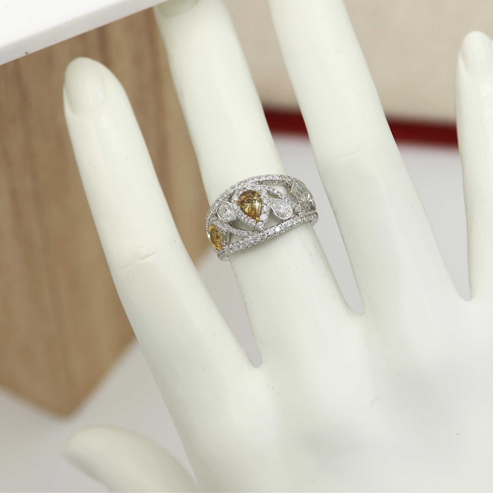 Brown Champagne Diamond Ring Band with Mix Shape Diamonds 18 Karat White Gold In New Condition For Sale In Brooklyn, NY