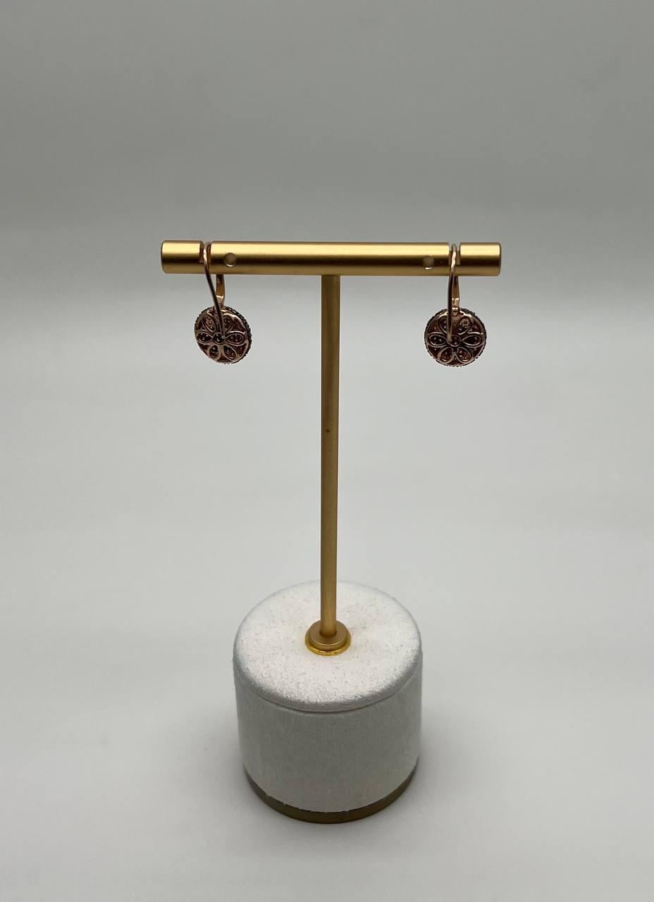 Brown Champagne Diamonds Pave Set Circles 14K Rose Gold Statement Earrings For Sale 4