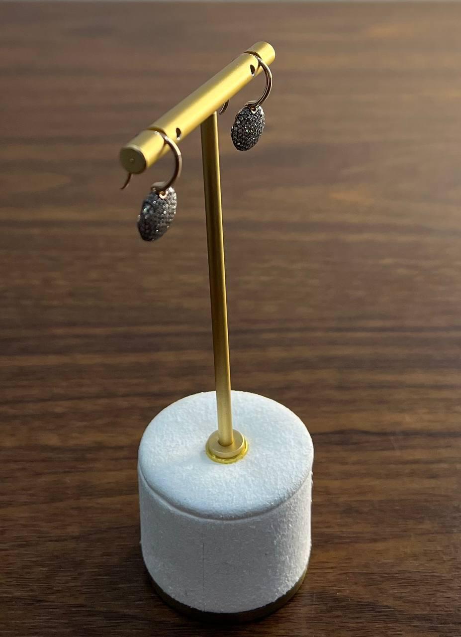 Modern Brown Champagne Diamonds Pave Set Circles 14K Rose Gold Statement Earrings For Sale