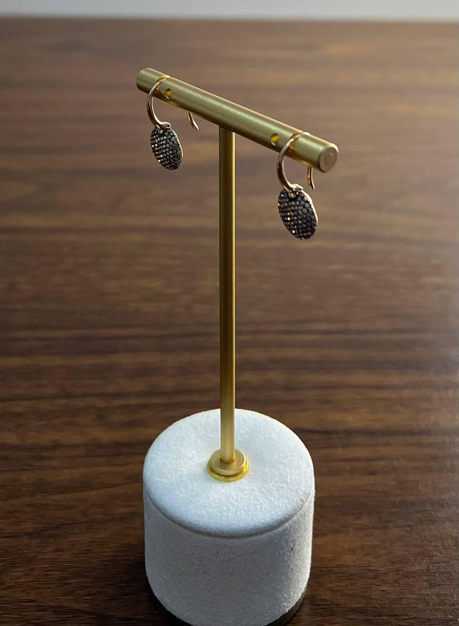 Round Cut Brown Champagne Diamonds Pave Set Circles 14K Rose Gold Statement Earrings For Sale