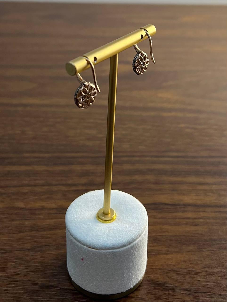 Brown Champagne Diamonds Pave Set Circles 14K Rose Gold Statement Earrings In New Condition For Sale In Oakton, VA