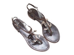 Brown Chanel Leather CC Thong Sandals Size 38.5