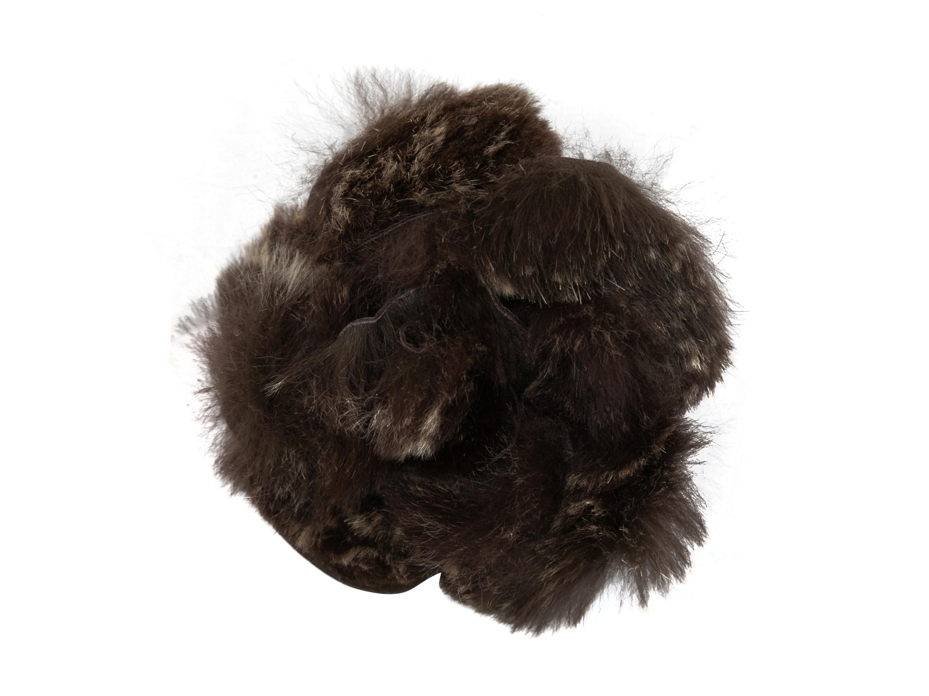 Brown rabbit fur camellia lapel pin by Chanel. 3.5