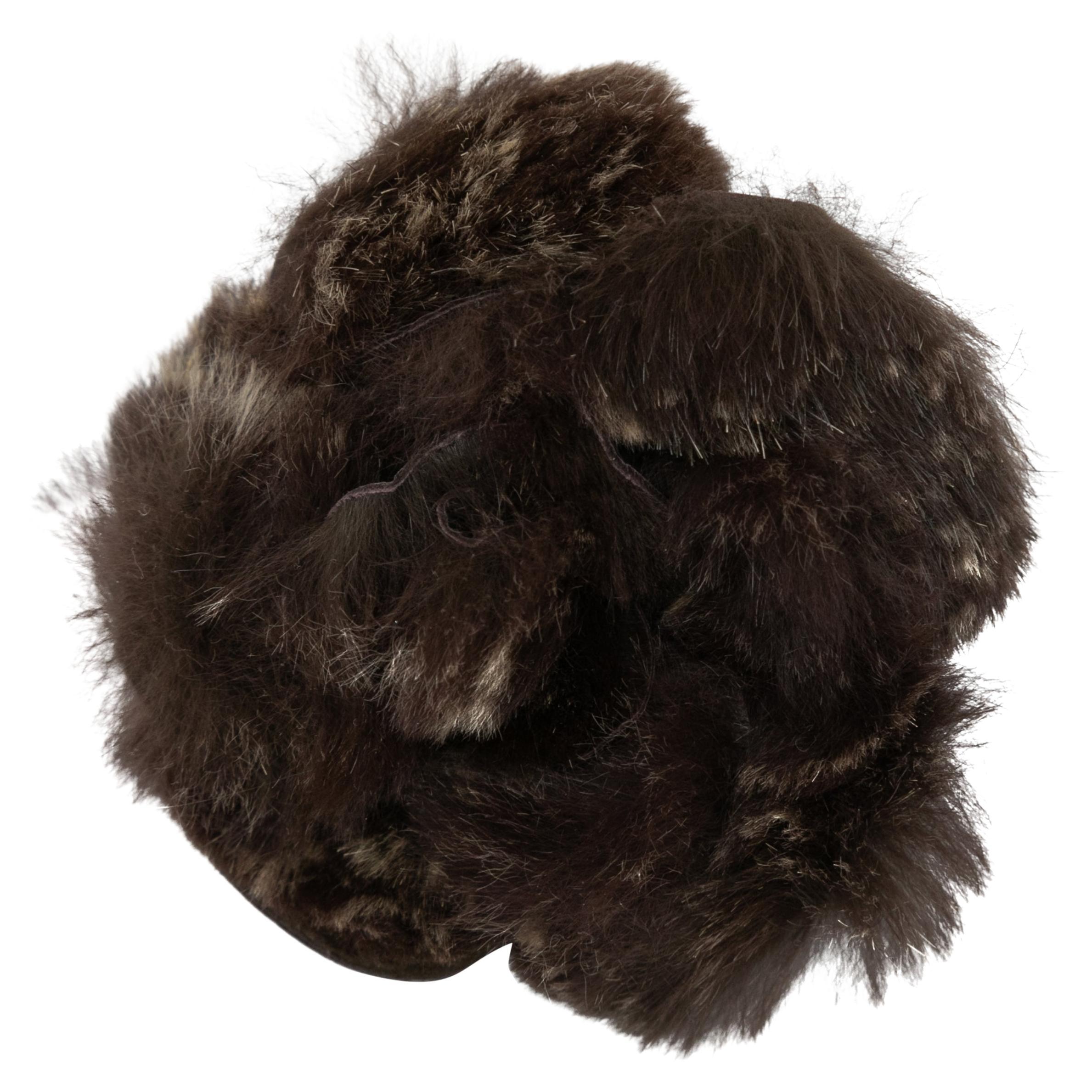 Brown Chanel Rabbit Fur Camellia Lapel Pin For Sale