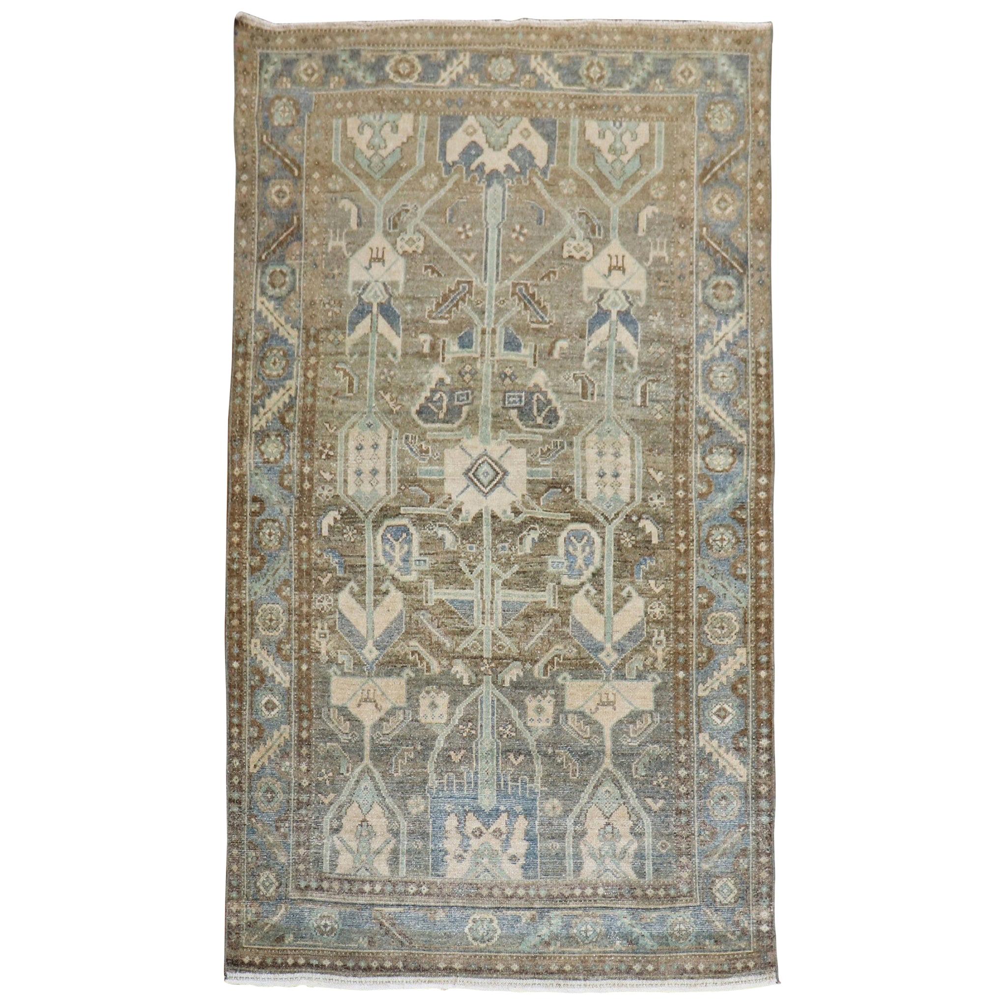 Antique Persian Bakhtiari Rug in Charcoal, Brown, Blue, Yellow and