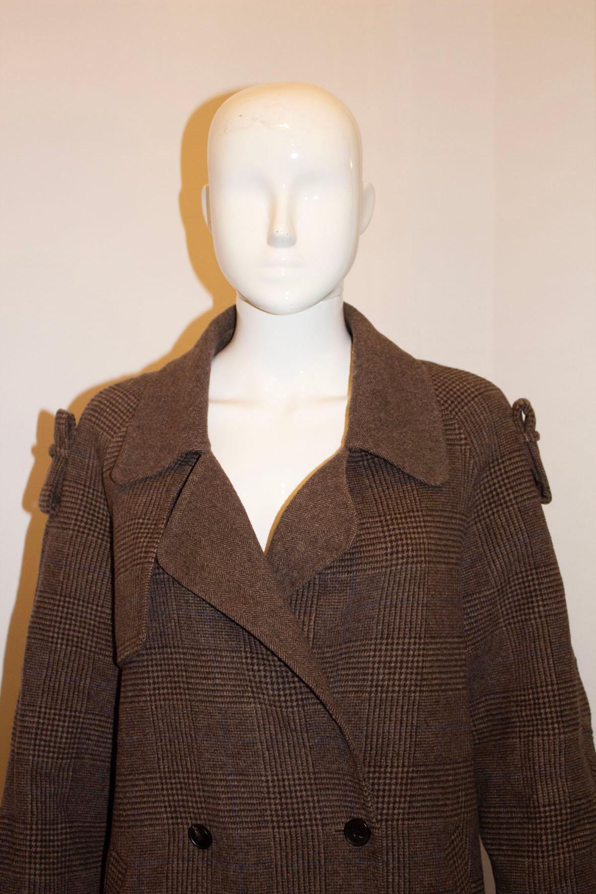Black Brown Check Wool Coat by Zhenery For Sale