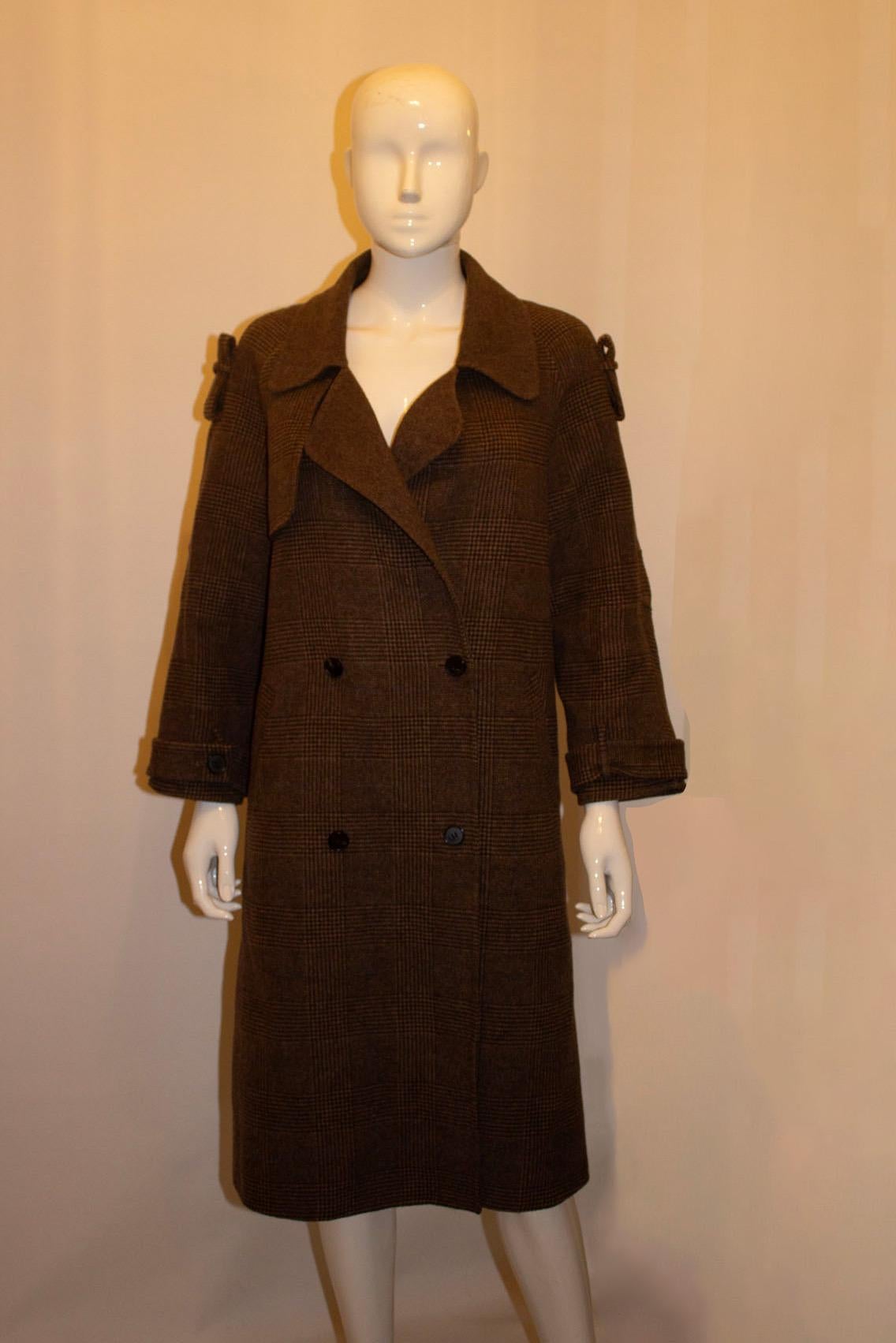 Women's or Men's Brown Check Wool Coat by Zhenery For Sale