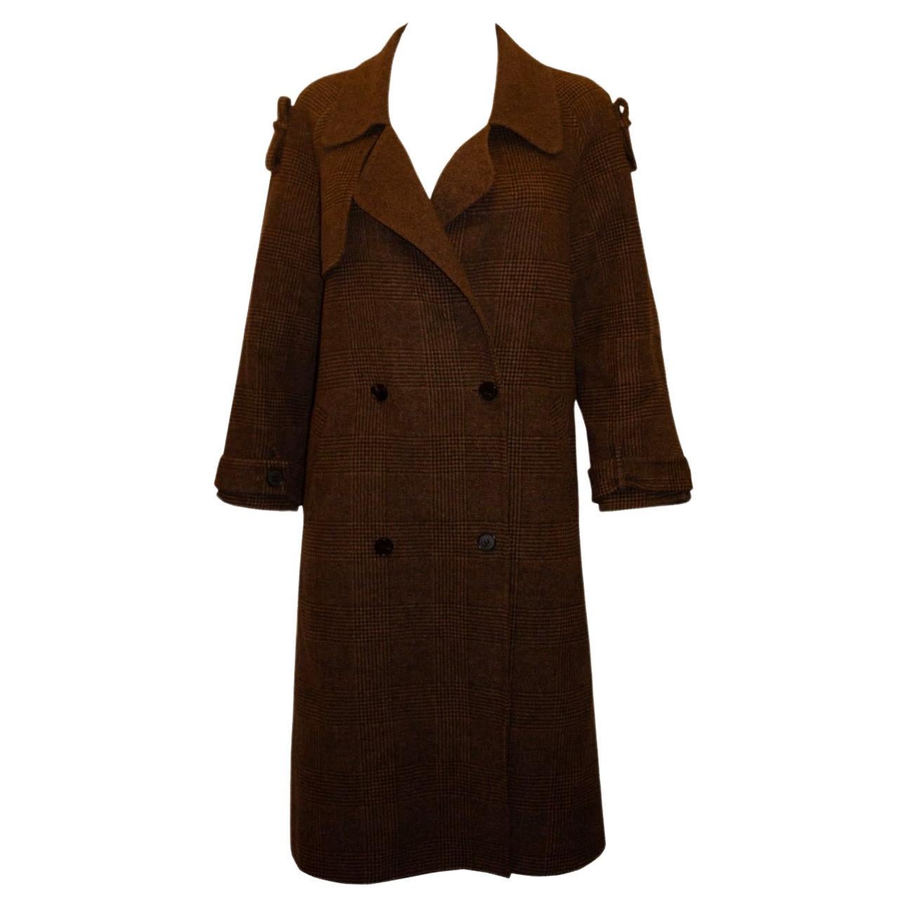 Brown Check Wool Coat by Zhenery For Sale