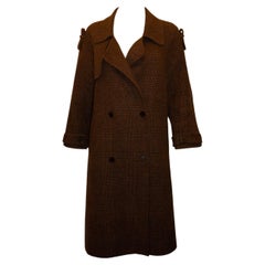 Used Brown Check Wool Coat by Zhenery