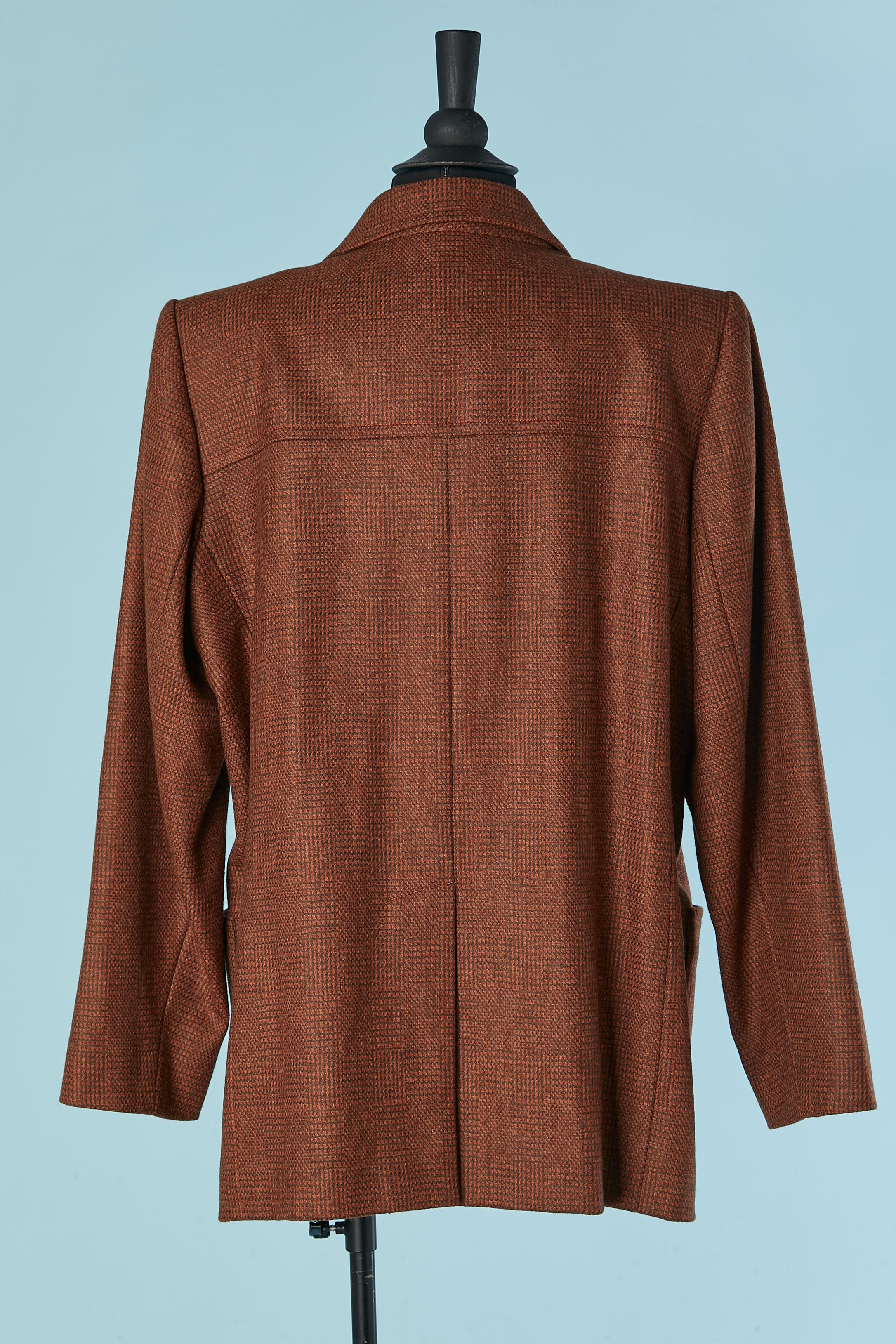 Giacca monopetto in lana a quadri marrone  Yves Saint Laurent Rive Gauche in vendita 1