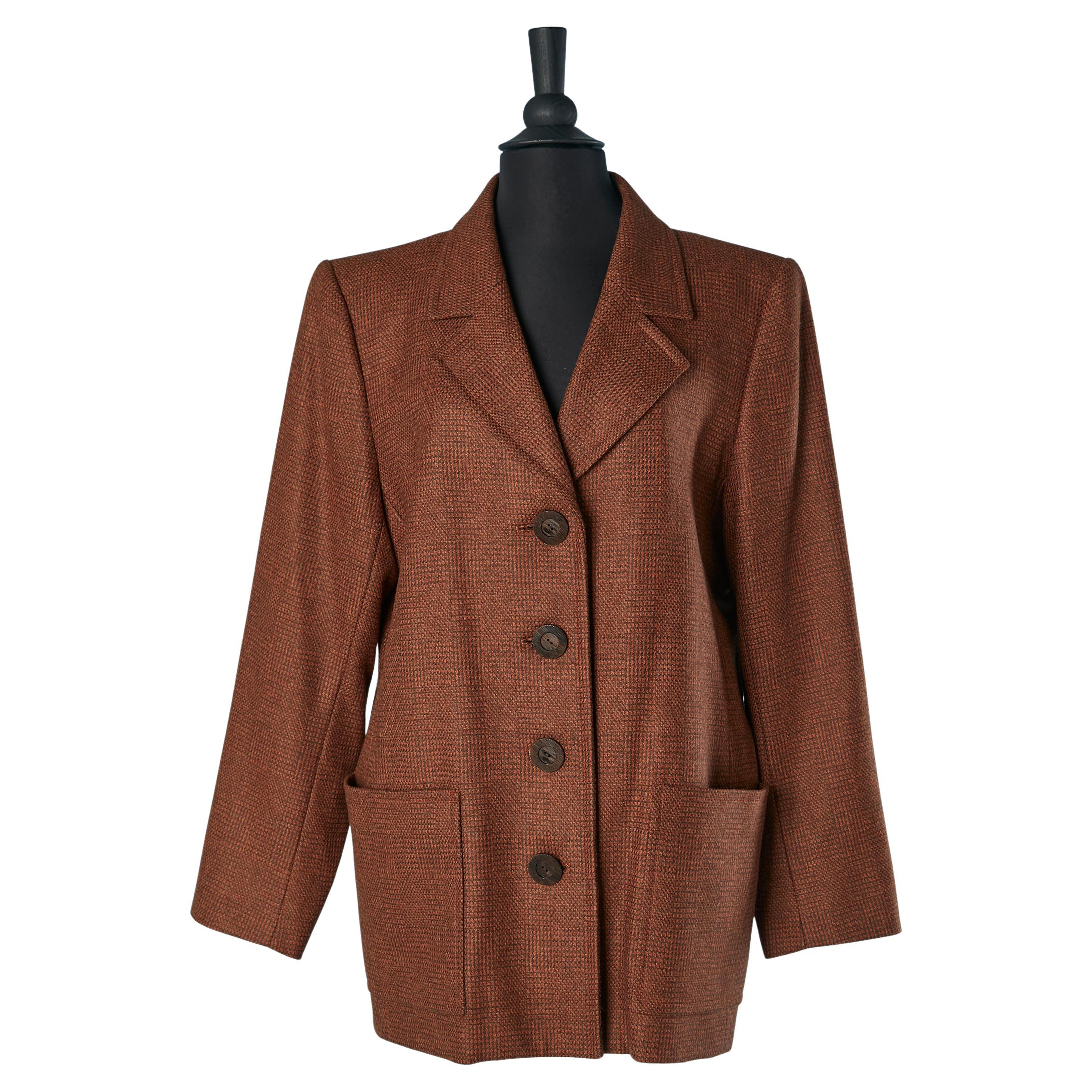 Giacca monopetto in lana a quadri marrone  Yves Saint Laurent Rive Gauche