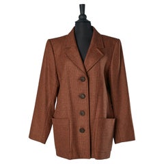 Chaqueta cruzada de lana a cuadros marrones  Yves Saint Laurent Rive Gauche