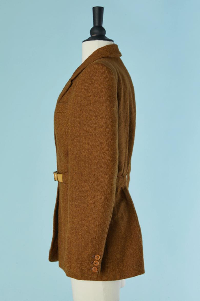 Veste croisée à chevrons marron CHRISTIAN DIOR Excellent état - En vente à Saint-Ouen-Sur-Seine, FR