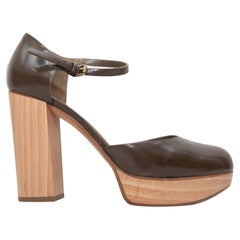 Brown Chloe Leder & Wood Plateau Heels Größe 36.5
