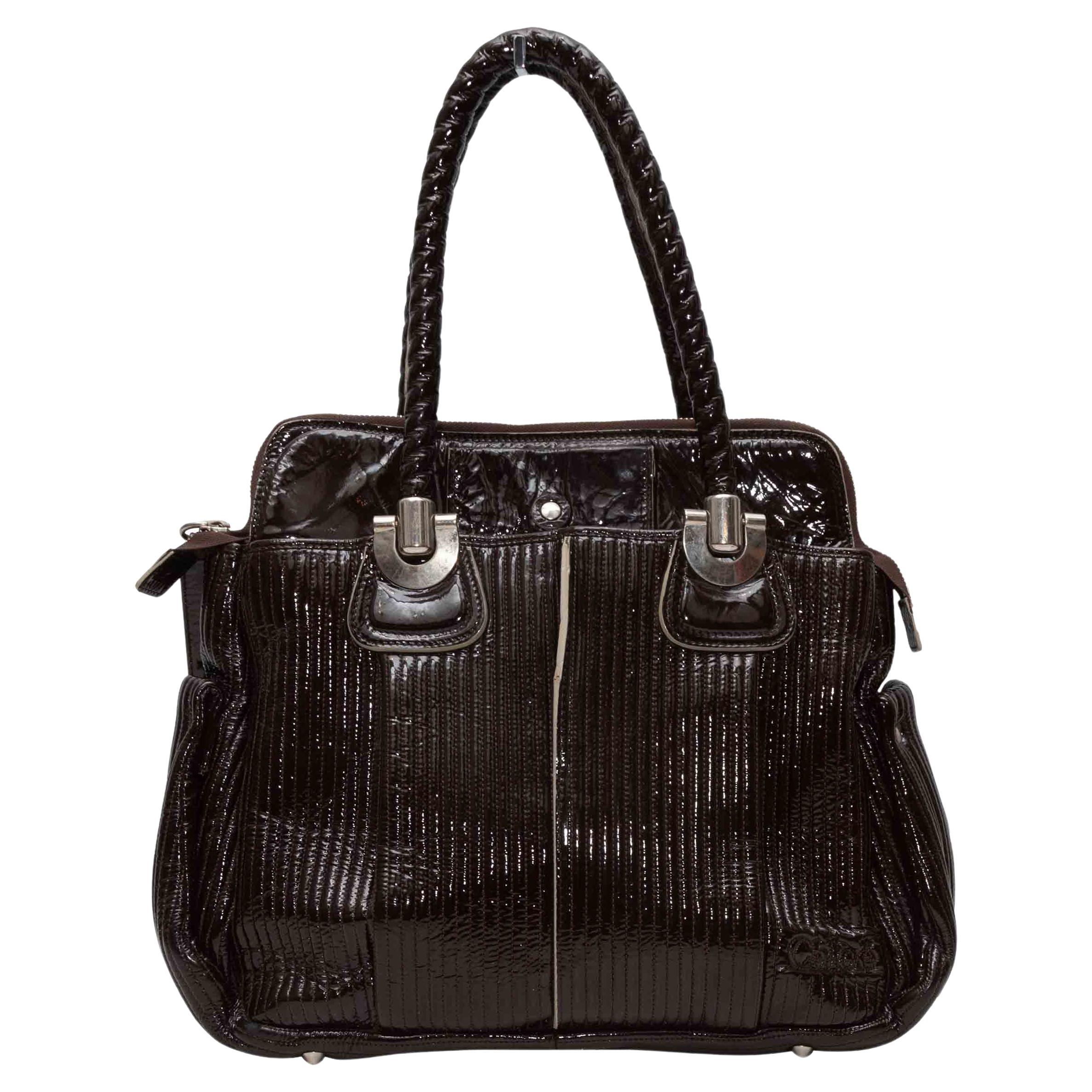 Borsa Tote Heloise in vernice marrone Chloe in vendita