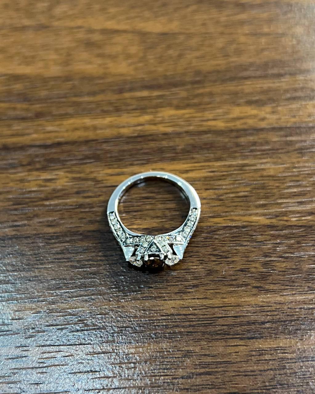 Mixed Cut Brown Chocolate Diamond White Diamonds Pave Set 14K White Gold Statement Ring For Sale