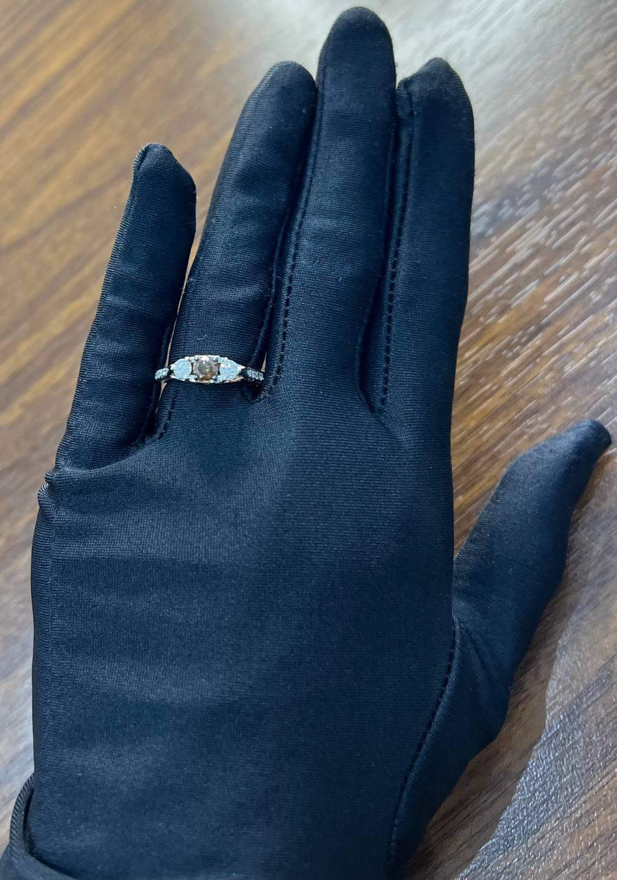 Brown Chocolate Diamond White Diamonds Pave Set 14K White Gold Statement Ring For Sale 3