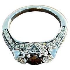 Brown Chocolate Diamond White Diamonds Pave Set 14K White Gold Statement Ring