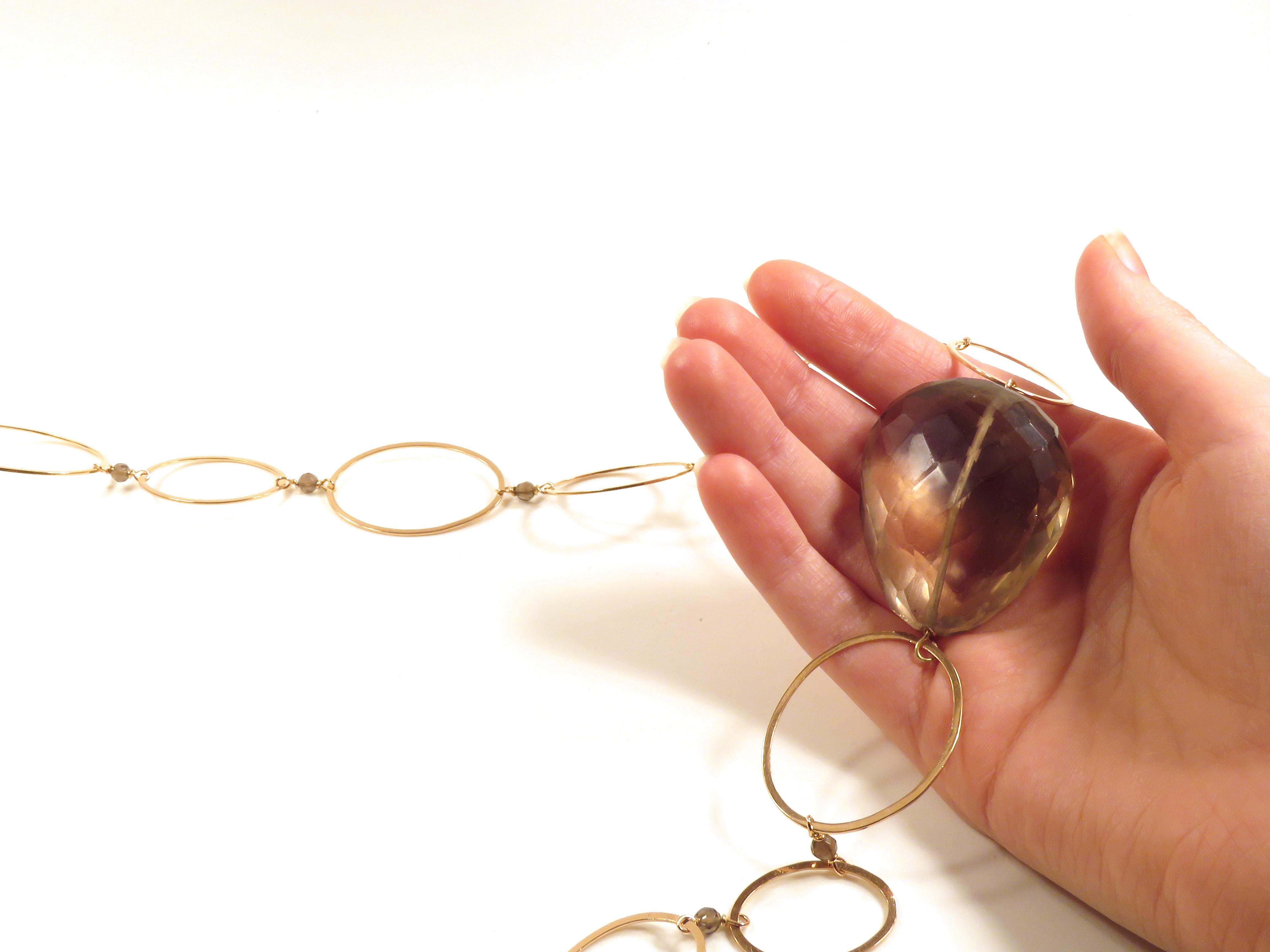 Brown Citrine Rose Gold Necklace Handcrafted in Italy by Botta Gioielli In New Condition In Milano, IT