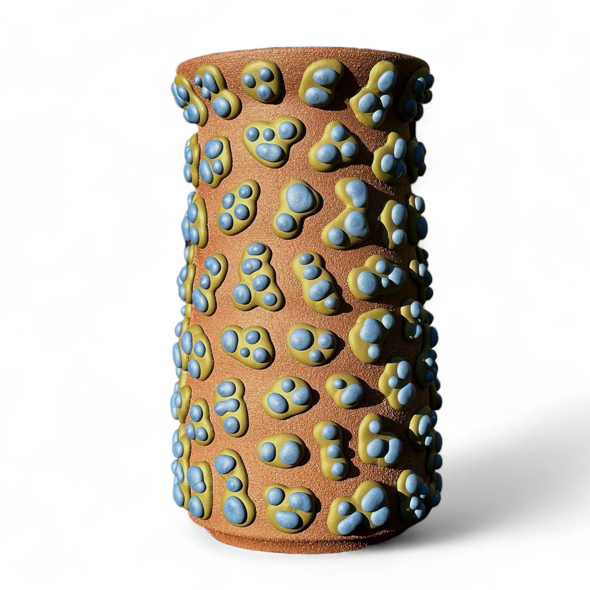 American Brown Clay Amoeba Matte Glazed Vase With Blue Dots