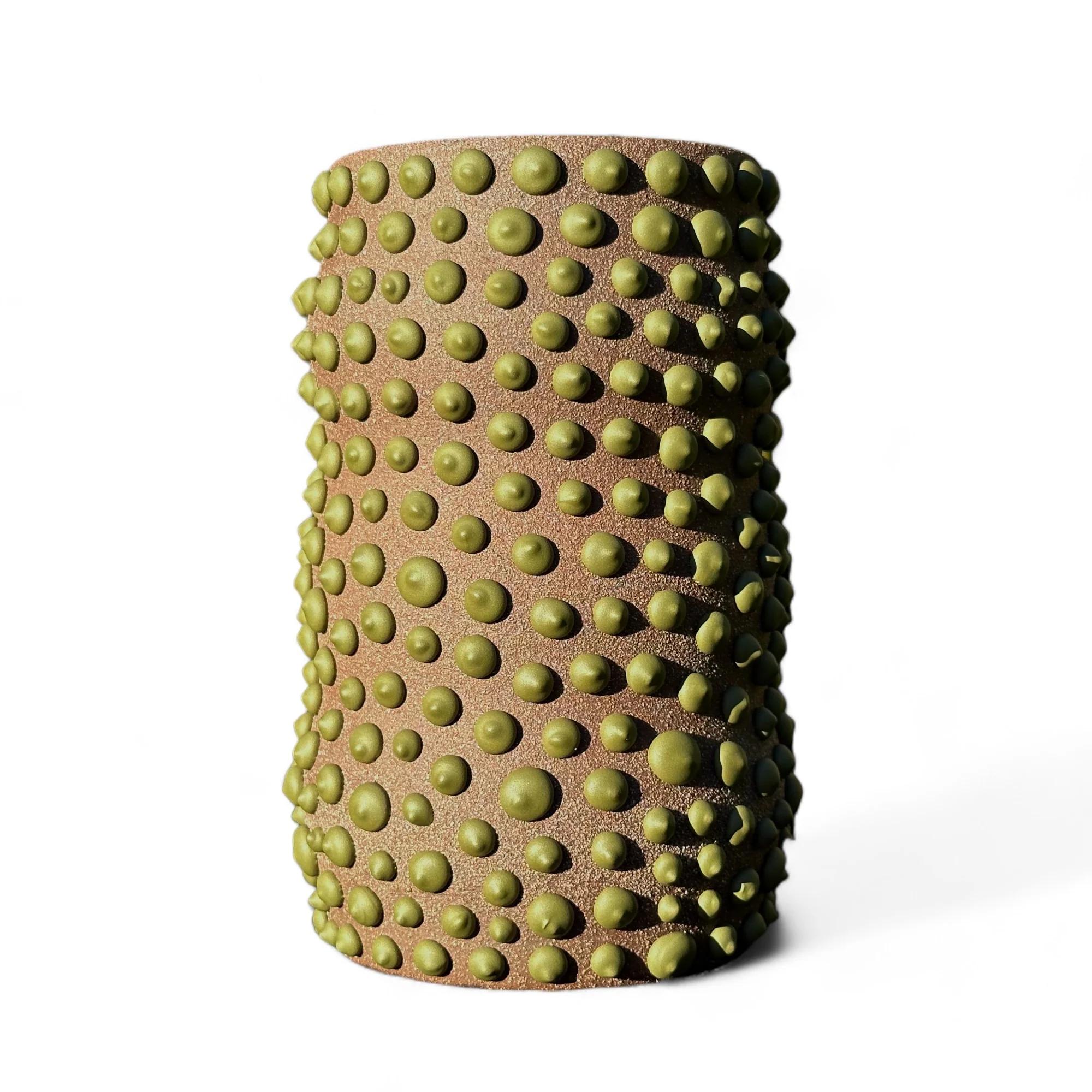 American Brown Clay Amoeba Matte Glazed Vase With Matcha Toned Dots For Sale