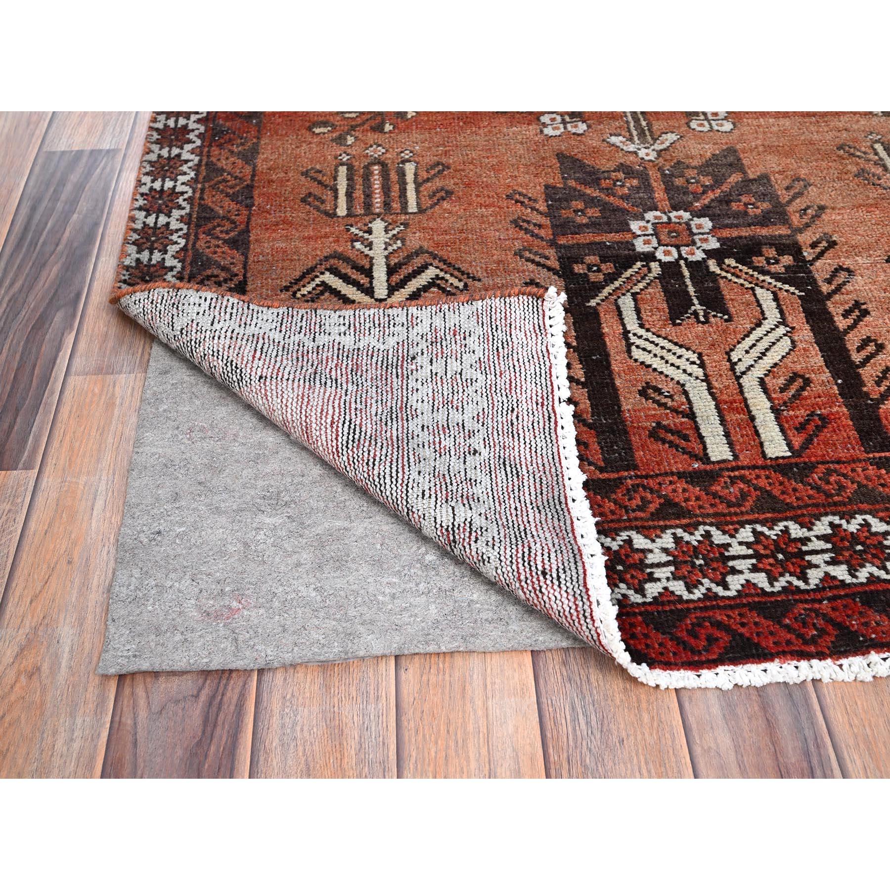 Hand-Knotted Brown Clean Vintage Persian Bakhtiari Hand Knotted Wool Distressed Runner Rug For Sale