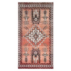 Brown Clean Retro Persian Bakhtiari Hand Knotted Wool Distressed Runner Rug