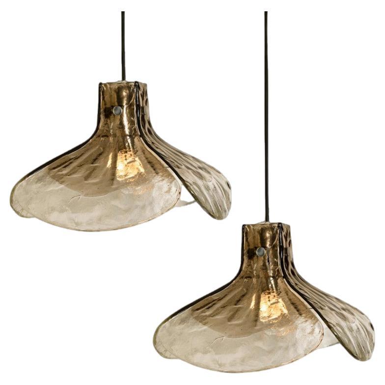 Lampes à suspension en verre transparent marron modèle LS185 de Carlo Nason pour Mazzega