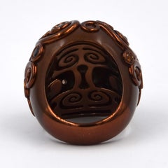 Brown Color Enamel Round Silver Ring with Citrine and Smoky Quartz