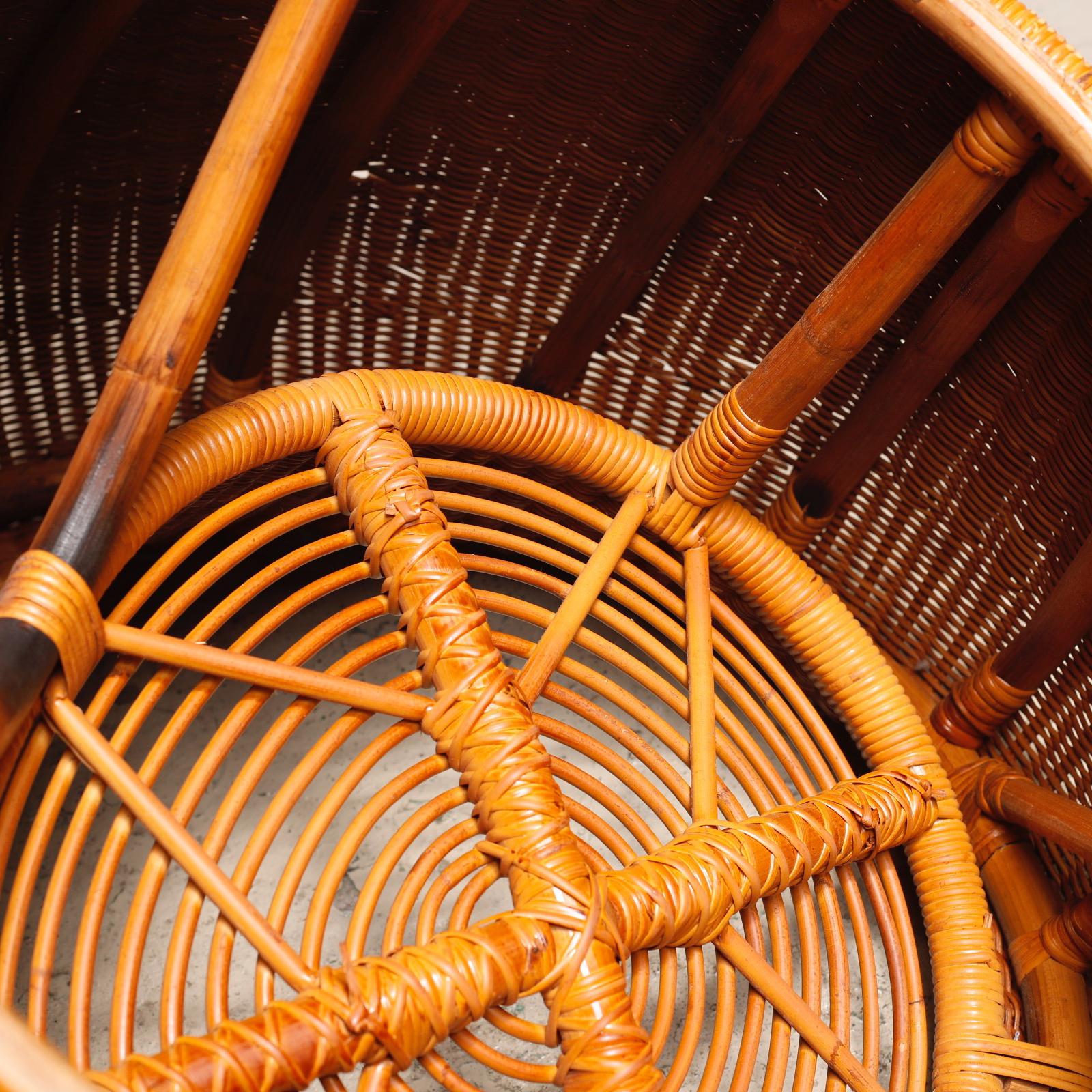 Mid-20th Century Brown Color Rattan Lounge Chair by Isamu Kenmochi for Yamakawa Rattan, 1960s