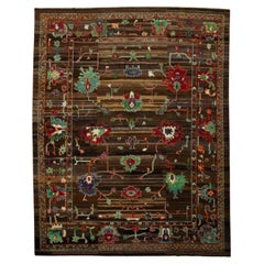 Brown Colorful Floral Design Handwoven Old Wool Turkish Oushak Rug 10'2" x 14'5"