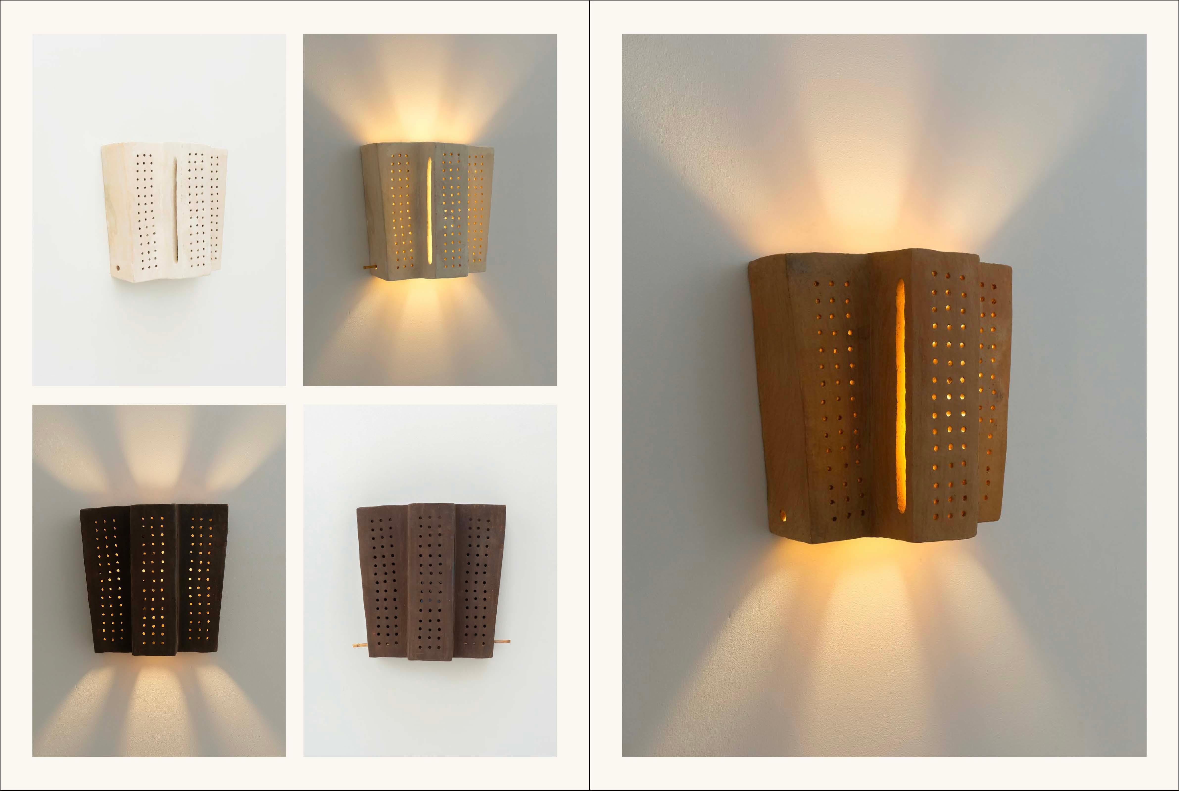 Brown contemporary Ceramic Wall Light Made of local Clay by memòri studio For Sale 8