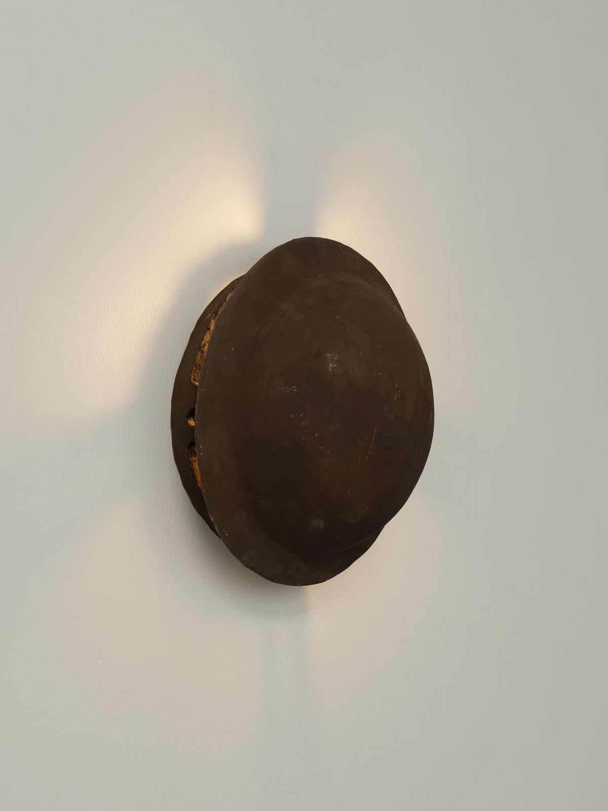 Fired Brown contemporary Ceramic Wall Light Made of local Clay by memòri studio For Sale
