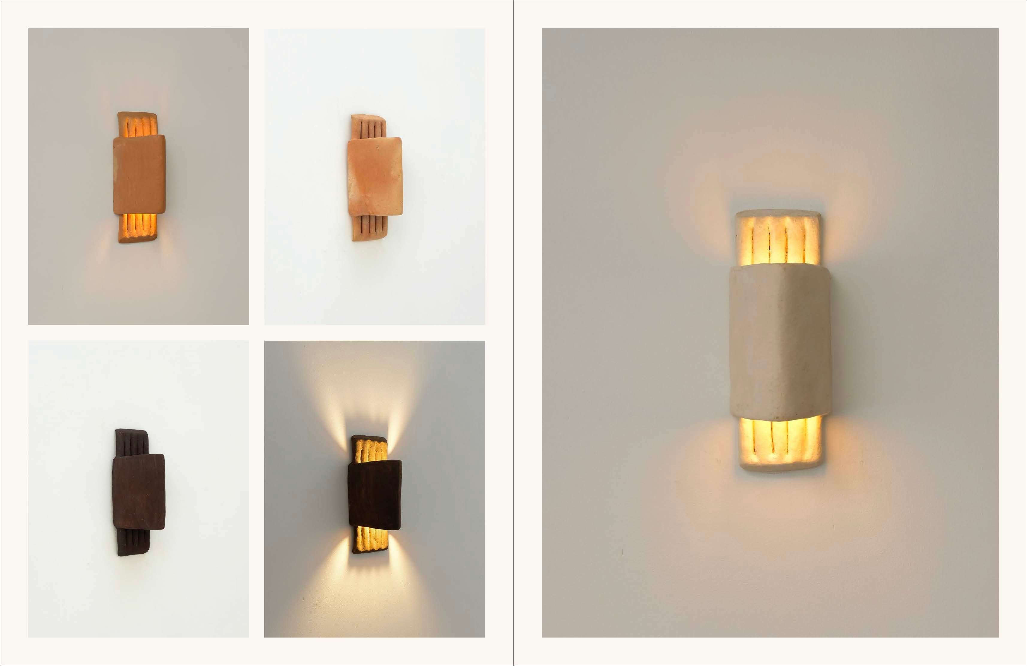 Brown contemporary Ceramic Wall Light Made of local Clay, handcrafted For Sale 5