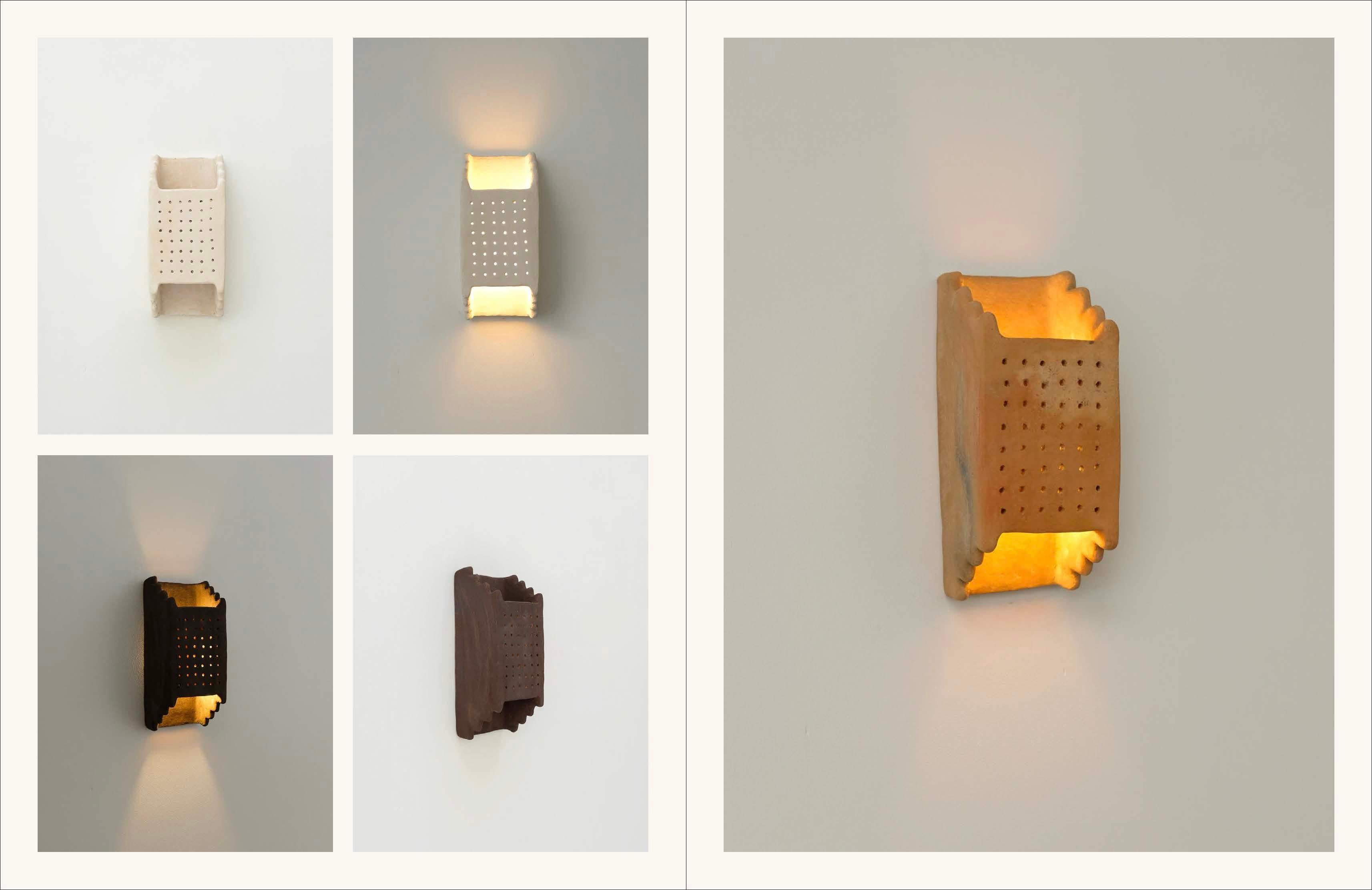 Brown contemporary Ceramic Wall Light Made of local Clay, natural pigments For Sale 8