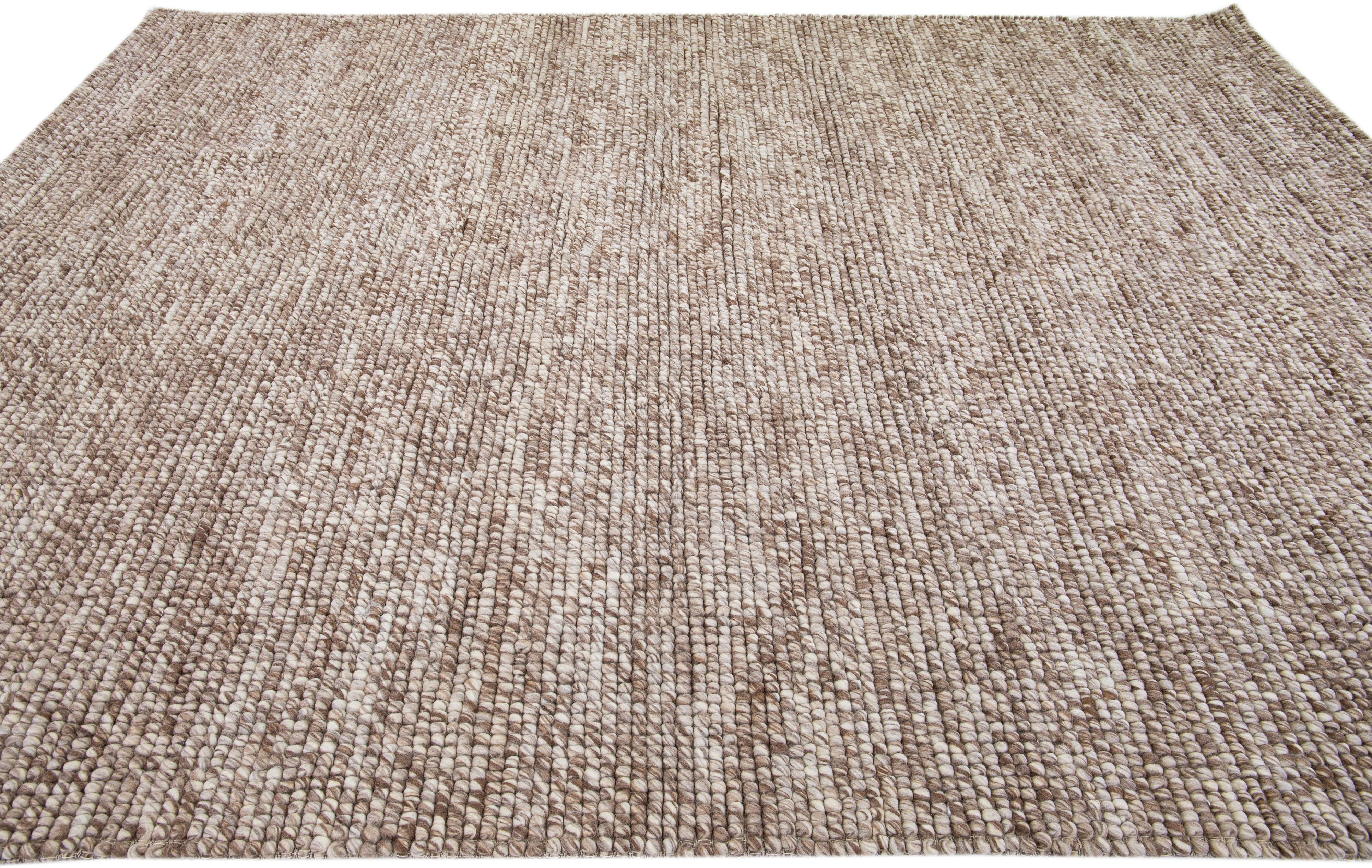 Modern Brown Contemporary Handmade Felted Wool Rug by Apadana For Sale