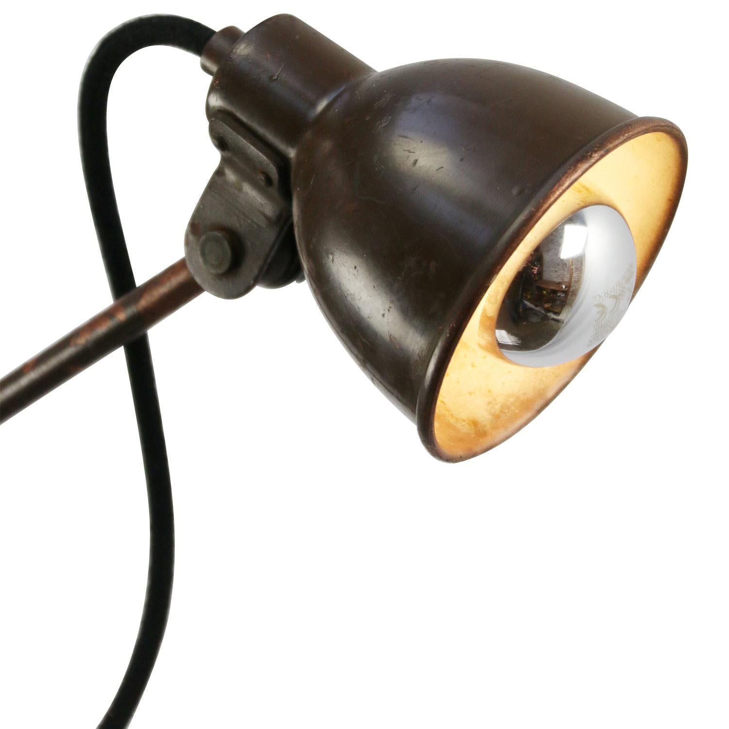 Brown painted copper wall lights with switch 
Adjustable in height
Diameter shade 10 cm / 3.94 inch.

E14

E14 bulb holder. Priced per individual item. All lamps have been made suitable by international standards for incandescent light bulbs,